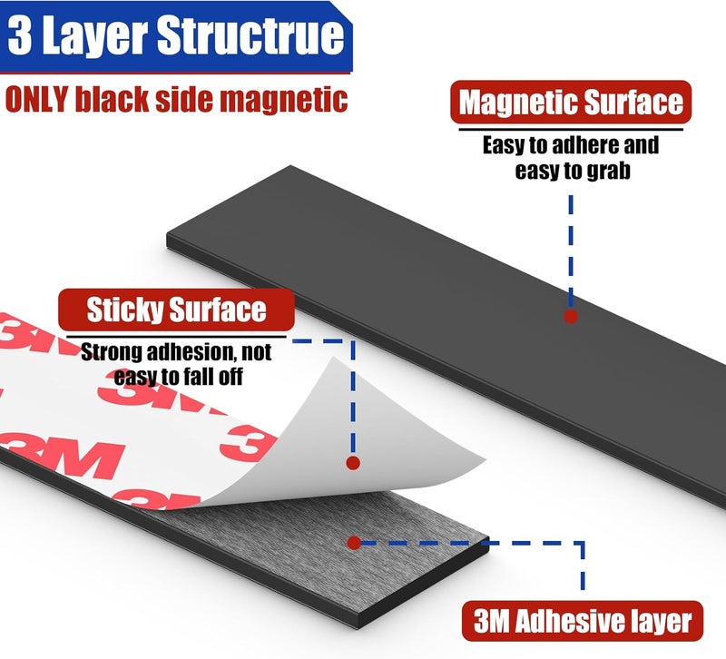 Junarter Magnetic Tape Roll, Magnet Strips, 1 Roll (10 Feet x1 in) Adhesive Magnetic Tape Strips with Adhesive Backing, Flexible Magnetic Strips, Sticky Magnet Tape for Fridge, DIY (0.08" Thick) - Image 4